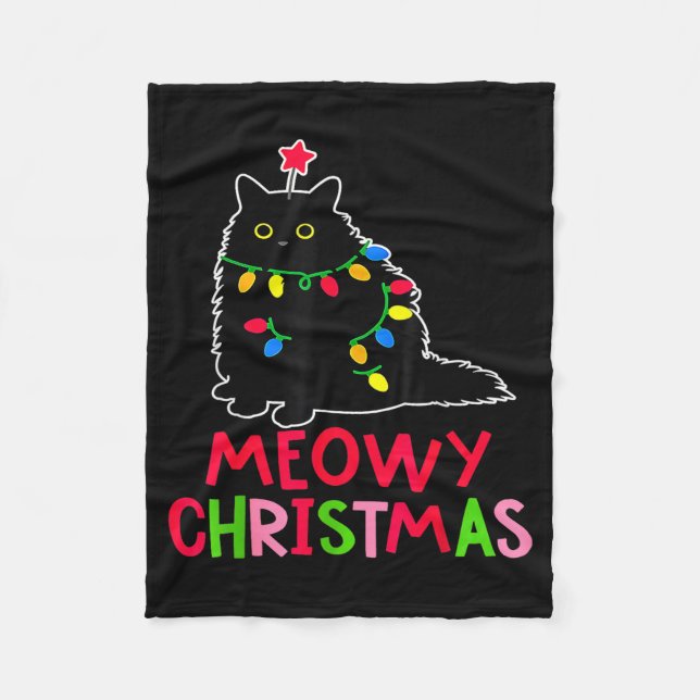 Meowy Christmas Xmas Lights Black Cat Pajamas Fami Fleecedecke (Vorderseite)