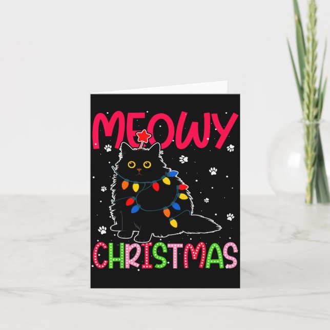 Meowy Christmas Xmas Lights Black Cat Pajamas Fami Karte (Vorderseite)