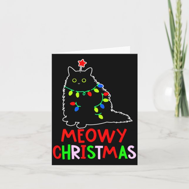 Meowy Christmas Xmas Lights Black Cat Pajamas  Karte (Vorderseite)