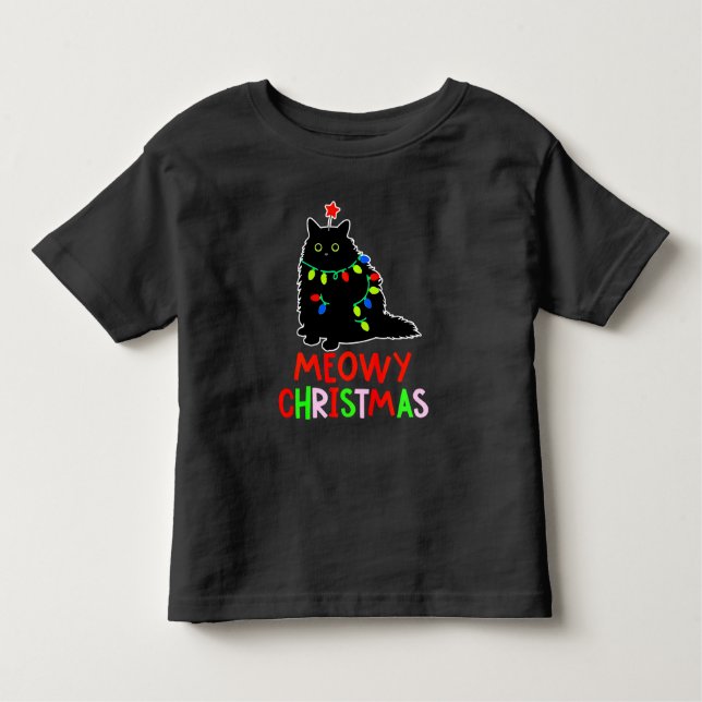 Meowy Christmas Xmas Lights Black Cat Pajamas  Kleinkind T-shirt (Vorderseite)