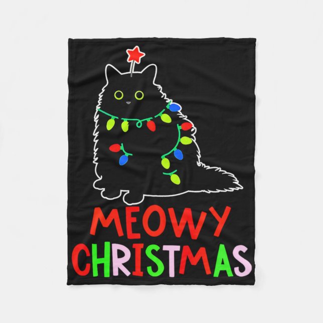 Meowy Christmas Xmas Lights Black Cat Pajamas Todd Fleecedecke (Vorderseite)