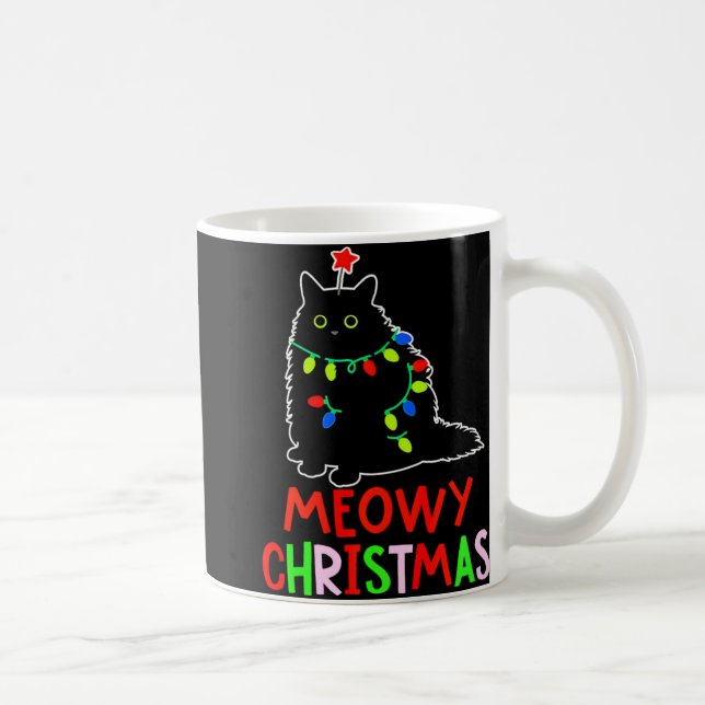 Meowy Christmas Xmas Lights Black Cat Pajamas Todd Kaffeetasse (Rechts)