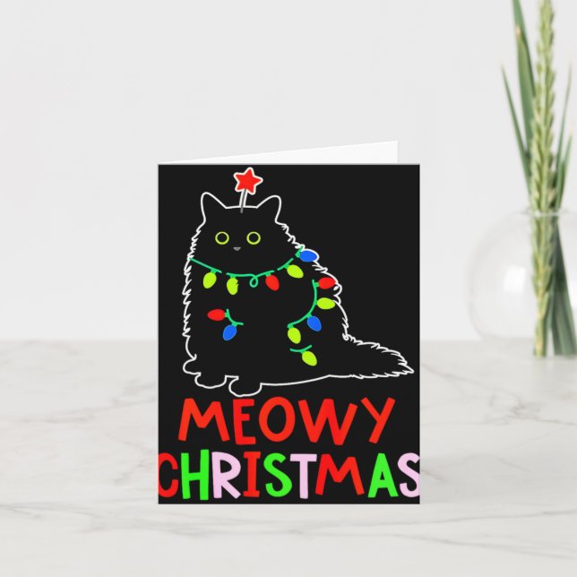 Meowy Christmas Xmas Lights Black Cat Pajamas Todd Karte (Vorderseite)