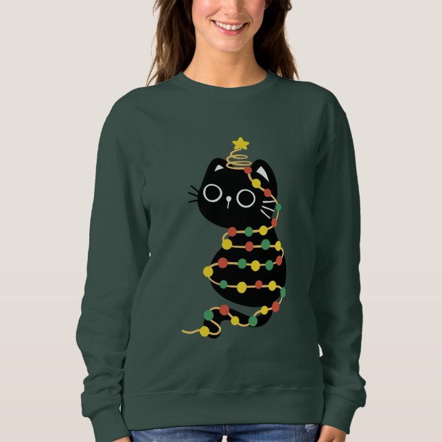 Meowy Christmas Xmas Lights Black Cat  Sweatshirt (Vorderseite)