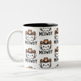 Meowy Cowboy-Hutkatze-Muster Zweifarbige Tasse