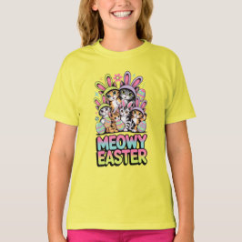 Meowy Easter Kids Tee Funny Cat Youth Holiday 