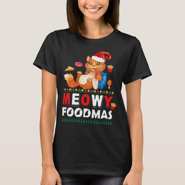 Meowy Foodmas Funny Cat T - Shirt | Niedlicher Url (Vorderseite)