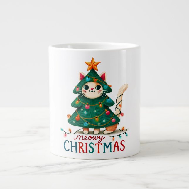 Meowy Funny Christmas Cat Jumbo-Tasse (Vorderseite)
