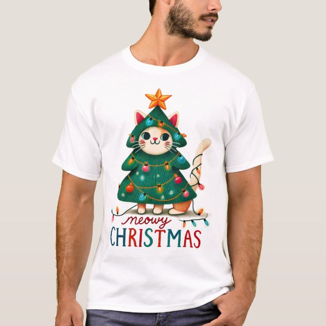 Meowy Funny Christmas Cat T-Shirt (Vorderseite)
