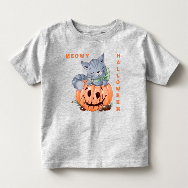 Meowy Jack o' Lantern Kitten Halloween Kleinkind T-shirt (Vorderseite)