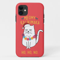 Meowy Kalikimaka Funny Cat Weihnachtsmannmütze Wei