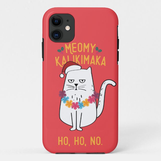Meowy Kalikimaka Funny Cat Weihnachtsmannmütze Wei Case-Mate iPhone Hülle (Rückseite)