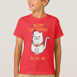 Meowy Kalikimaka Funny Cat Weihnachtsmannmütze Wei T-Shirt
