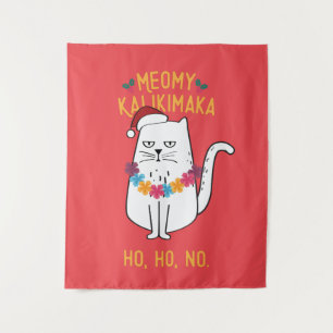 Meowy Kalikimaka Funny Cat Weihnachtsmannmütze Wei Wandteppich