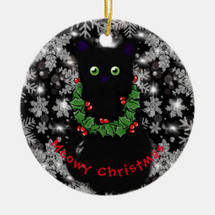 Meowy Katze Weihnachtsgrün Heiliger Kranz Keramik Ornament