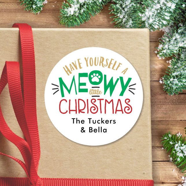 Meowy Little Christmas Cat Lover Runder Aufkleber (Von Creator hochgeladen)
