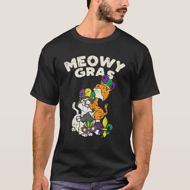 Meowy Mardi Gras Funny Nola Cat Lover Owner Girl W T-Shirt (Vorderseite)