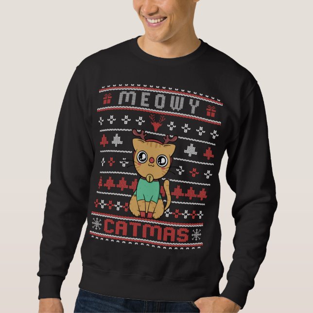 Meowy Merry Catmas - Niedliche Weihnachtskatze Ugl Sweatshirt (Vorderseite)