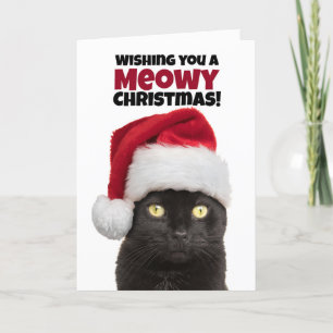 Meowy (Merry) Niedliche Schwarze Katze Feiertagskarte