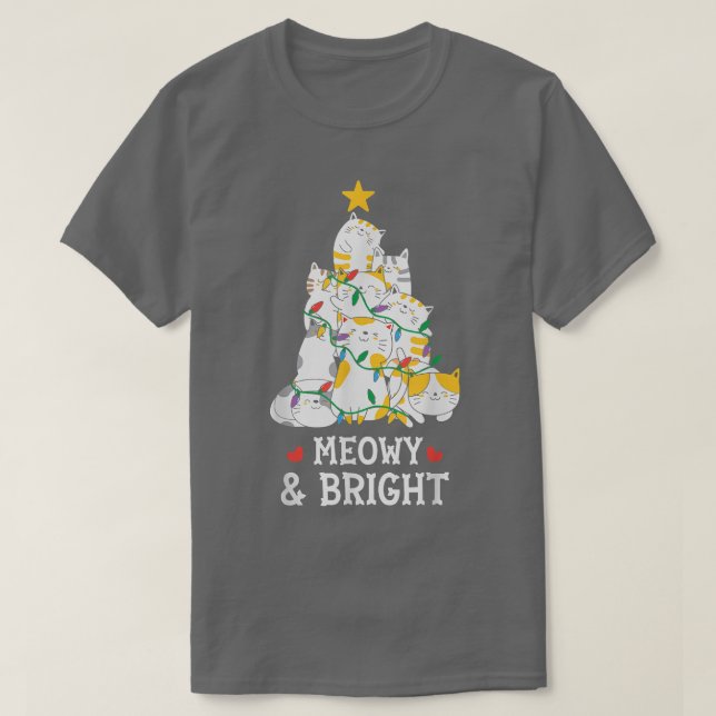 Meowy und helle Katze Weihnachtsbaum Merry Xmas C T-Shirt (Design vorne)