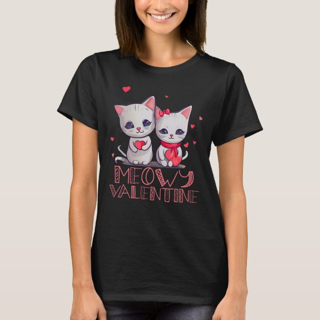 Meowy Valentine Niedlich Kitten Cat T-Shirt (Vorderseite)