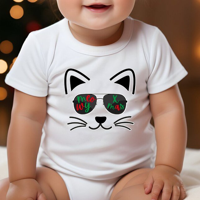 Meowy Weihnachten Coole Sonnenbrille Kitty Cat Whi Baby Strampler (Meowy Christmas Cool Sunglasses Kitty Cat White Baby Bodysuit)