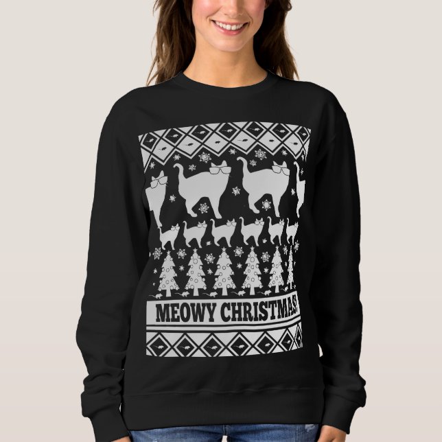Meowy Weihnachten - hässliches Weihnachtst-shirt Sweatshirt (Vorderseite)