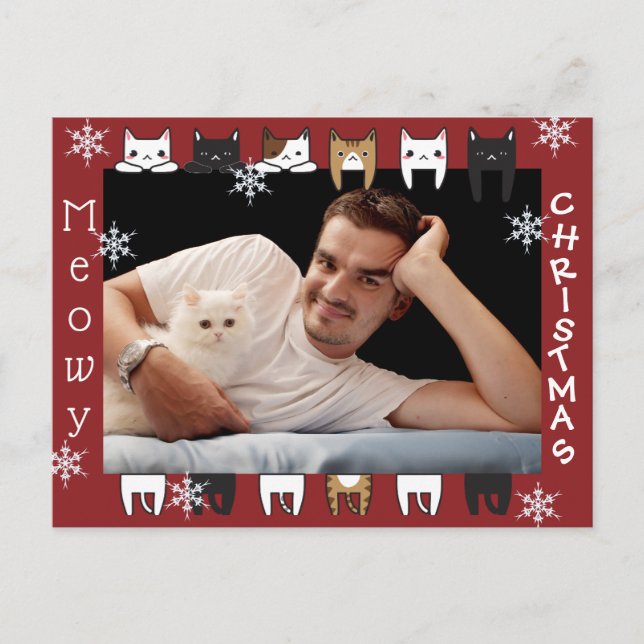 Meowy Weihnachten hinzufügen Fotourlaub Postkarte (Vorderseite)