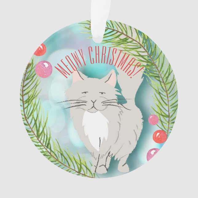 Meowy Weihnachten - Miezekatze-Katzen-festliche Ornament (Vorderseite)