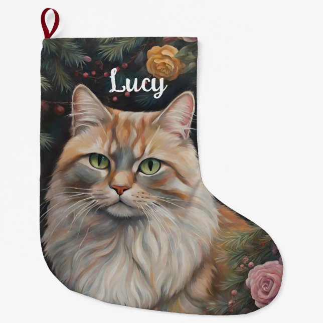 Meowy Weihnachten, Niedliche Cat Lover Geschenke Großer Weihnachtsstrumpf (Vorderseite)