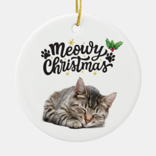 Meowy Weihnachten Niedliches Katzen Schlafen Keramik Ornament