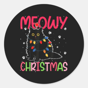 Meowy Weihnachten Weihnachten Lichter Black Cat Pa Runder Aufkleber