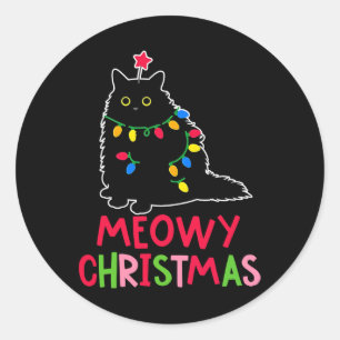 Meowy Weihnachten Weihnachten Lichter Black Cat Pa Runder Aufkleber