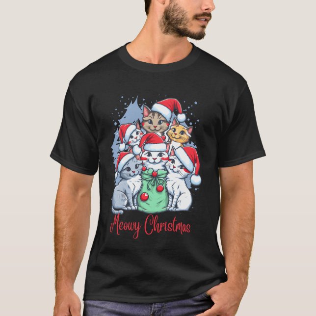 Meowy Weihnachts Cat Retro T-Shirt (Vorderseite)