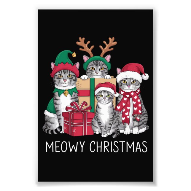 Meowy Weihnachts Cat Xmas Funny Cats Lover Fotodruck (Vorne)