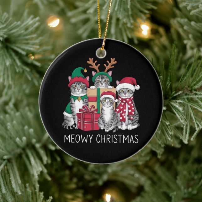 Meowy Weihnachts Cat Xmas Funny Cats Lover Keramik Ornament (Baum)