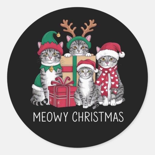 Meowy Weihnachts Cat Xmas Funny Cats Lover Runder Aufkleber (Vorderseite)
