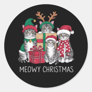 Meowy Weihnachts Cat Xmas Funny Cats Lover Runder Aufkleber