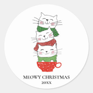 Meowy Weihnachts Custom Cats Cup Skarabäen Niedlic Runder Aufkleber