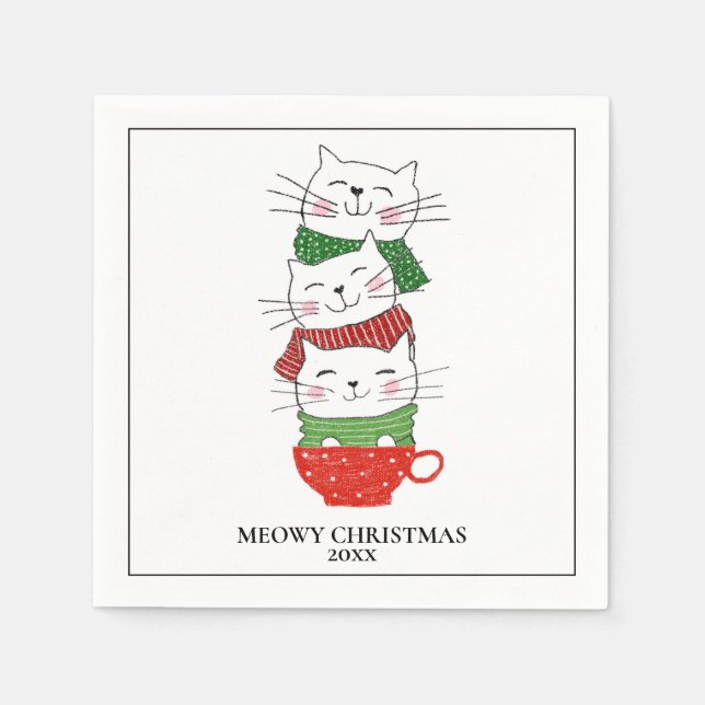 Meowy Weihnachts Custom Cats Cup Skarabäen Niedlic Serviette (Vorderseite)