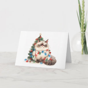 Meowy Weihnachts geknackte Cat Lights Grußkarte Karte