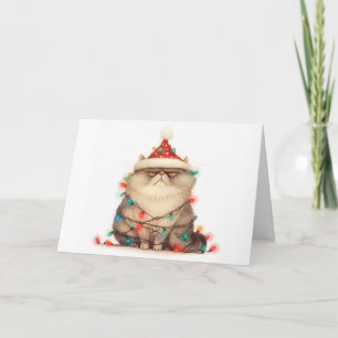 Meowy Weihnachts geknackte Cat Lights Grußkarte Karte