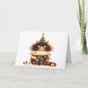 Meowy Weihnachts geknackte Cat Lights Grußkarte Karte