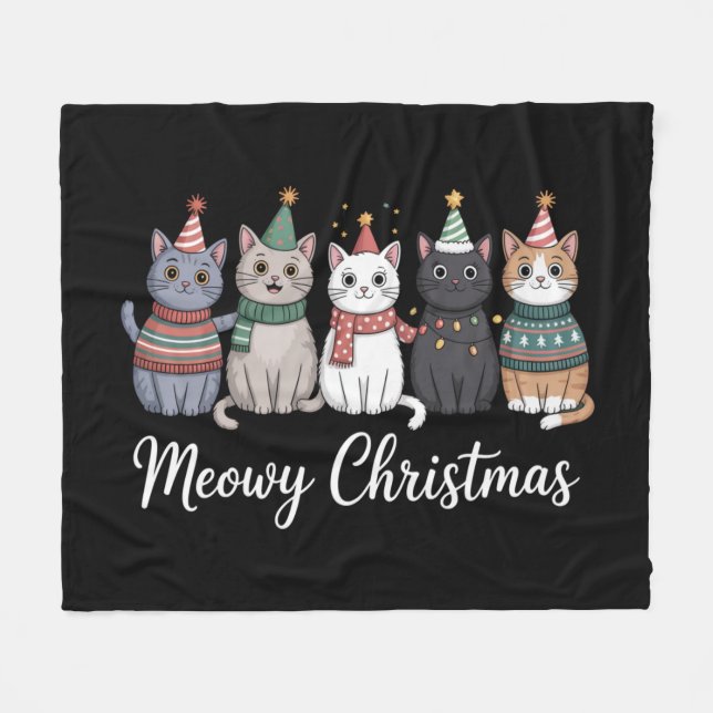 Meowy Weihnachts glückliche Katze Jahr Katze über  Fleecedecke (Vorderseite (Horizontal))