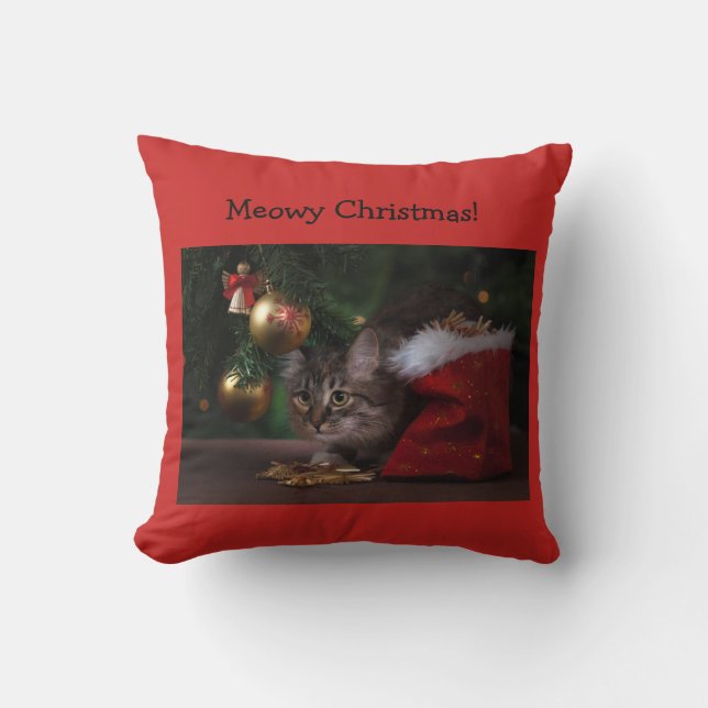 "Meowy Weihnachts" Katze Weihnachtskissen Kissen (Vorderseite)