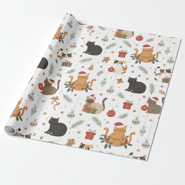 Meowy Weihnachts-Katzen-Muster-Geschenk Geschenkpapier (Ungerollt)
