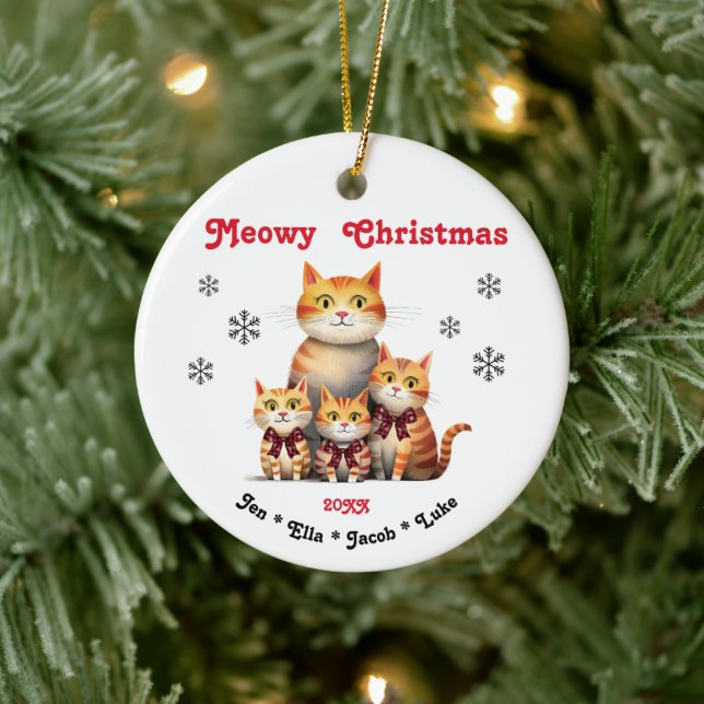 Meowy Weihnachts-Single Kinderkatzenfamilie Keramik Ornament (Baum)