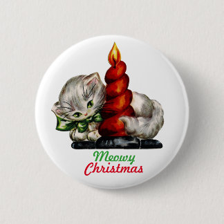 "Meowy Weihnachts" Vintager Kätzchen-Knopf Button