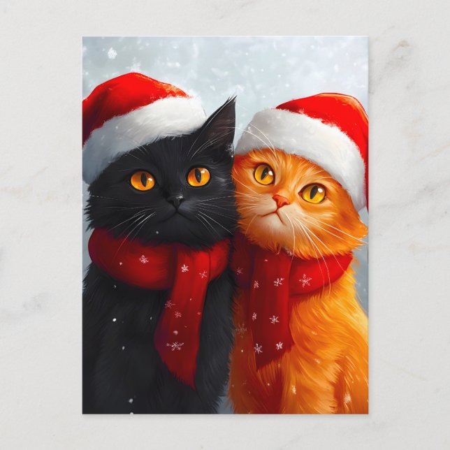 Meowy Weihnachts Winter Liebe Ankündigungspostkarte (Vorderseite)