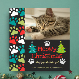 Meowy Weihnachtsbaum Doodle Paw Print Cat Foto Feiertagskarte
